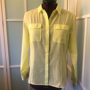 Loft yellow gingham button down shirt